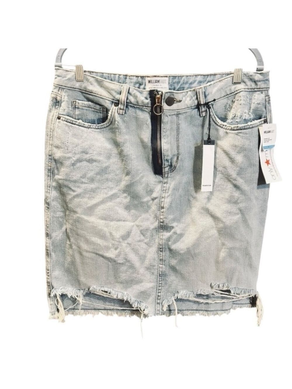 WILLIAMRAST Chelsea Denim Skirt Distressed Frayed Ripped Jean Front Zip Blue NWT